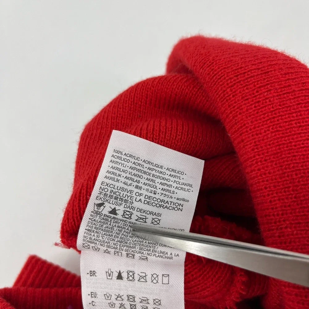 Nike Youth Red Knit Beanie and Gloves Set Embroidered Swoosh Logo